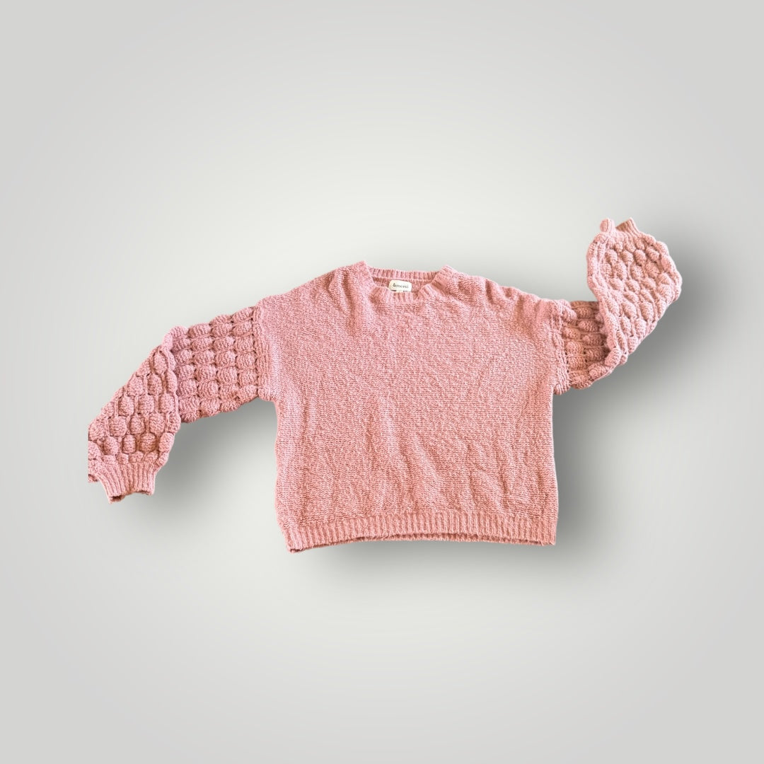 &Merci Pink Textured Bubble Sleeve Sweater Size Small